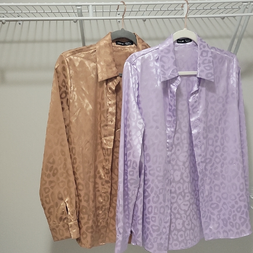 SHEIN Leopard Brown and Lavender Button Down Shirts